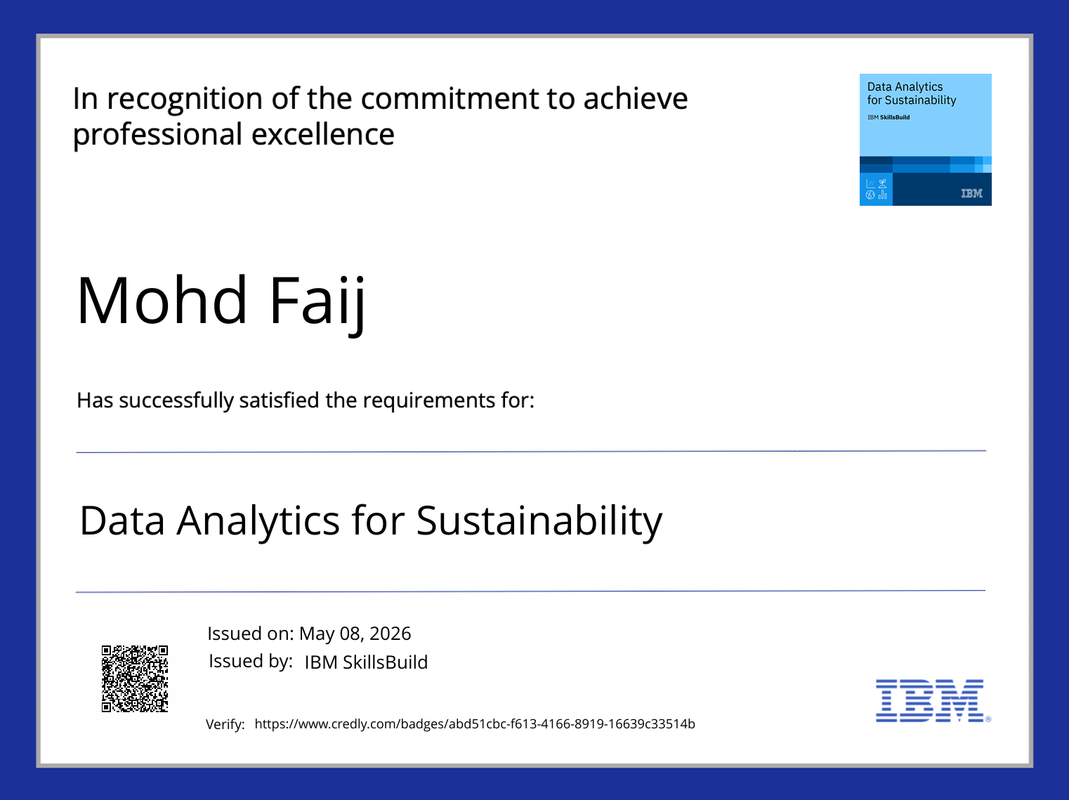 IBM Data Analytics for Sustainability Certificate