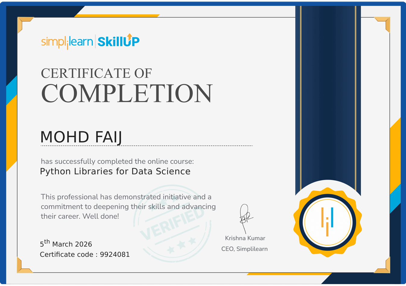 Python Libraries Certificate